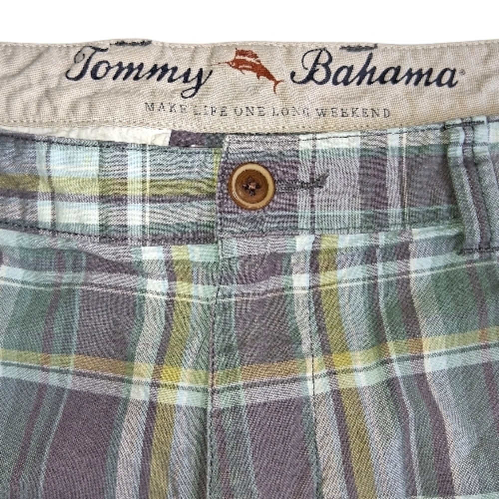 Tommy Bahama Grey & Aqua Green Bermuda Plaid Shorts Pants for Men Sz 36 - Picture 4 of 6